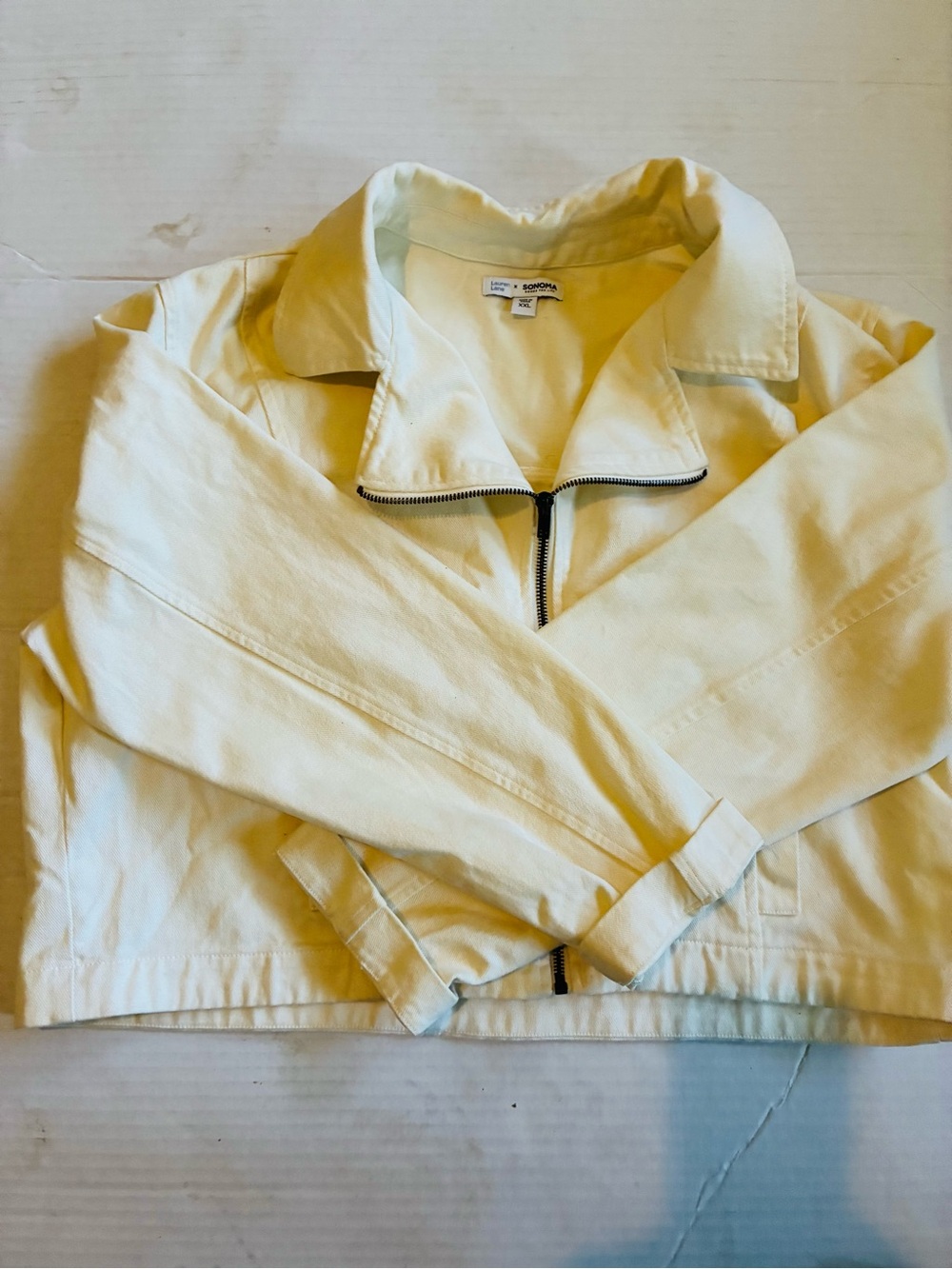 L.L. Bean Light Cream Zip-Front Cropped Jacket